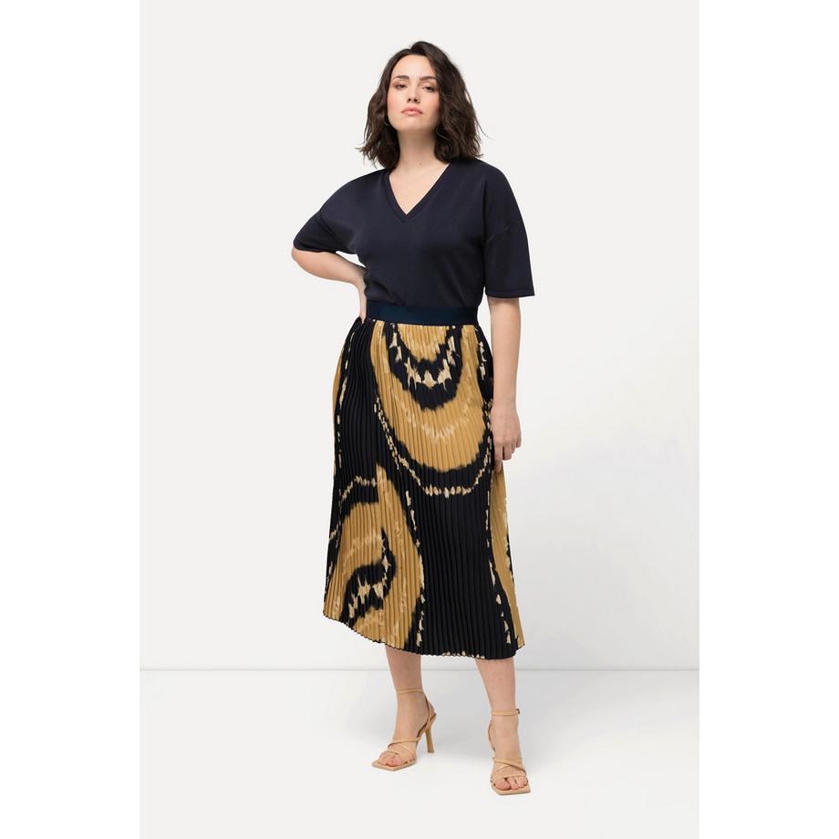 Ulla Popken Gonna Plissettata Stampa Batik Vita Elastica Linea A  