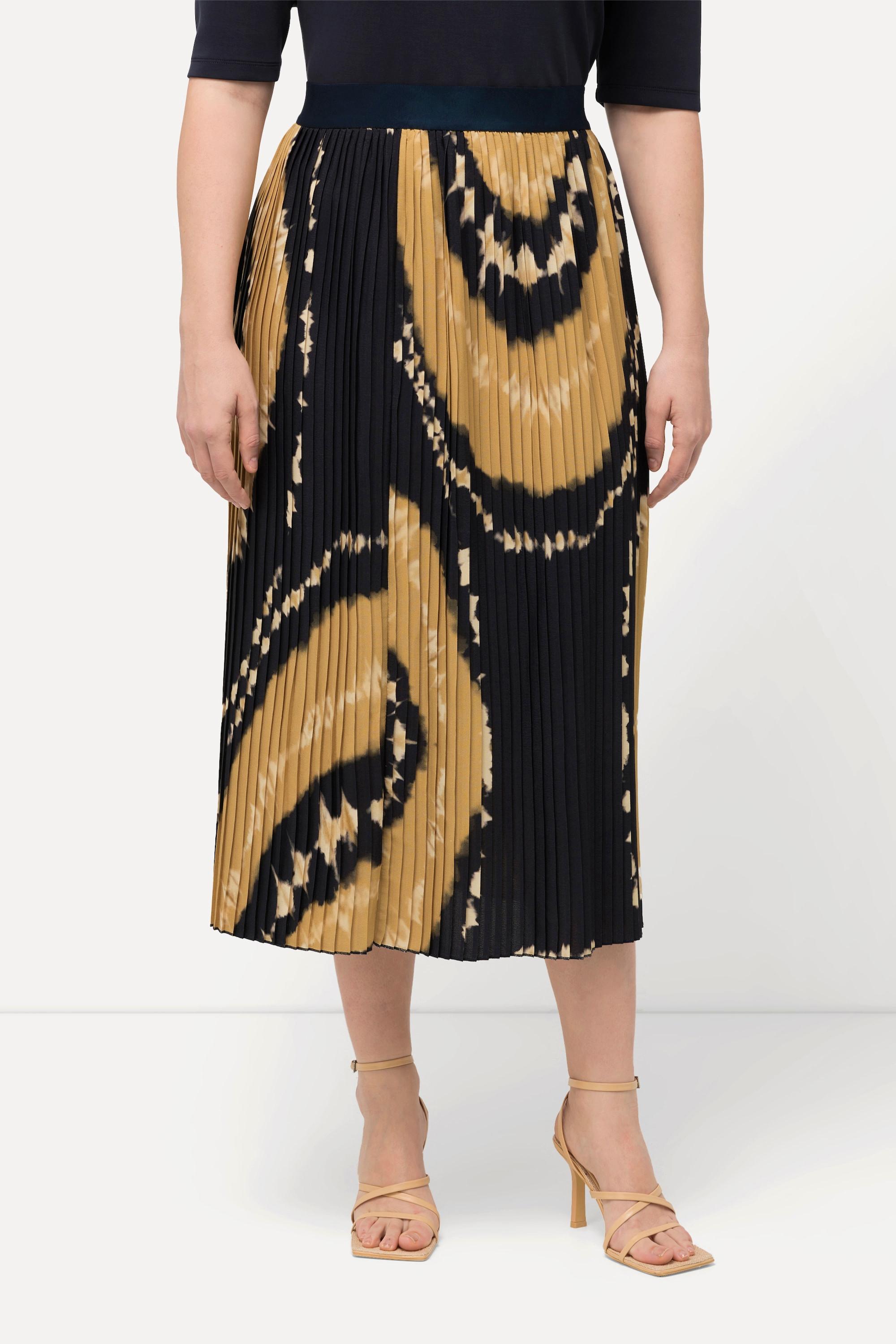 Ulla Popken Gonna Plissettata Stampa Batik Vita Elastica Linea A  