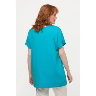 Ulla Popken  T-shirt con righe di applicazioni brillanti, scollo a girocollo e mezze maniche 