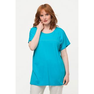 Ulla Popken  T-shirt con righe di applicazioni brillanti, scollo a girocollo e mezze maniche 