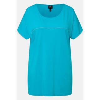 Ulla Popken  T-shirt con righe di applicazioni brillanti, scollo a girocollo e mezze maniche 