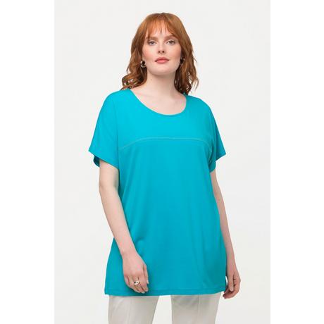 Ulla Popken  T-shirt con righe di applicazioni brillanti, scollo a girocollo e mezze maniche 