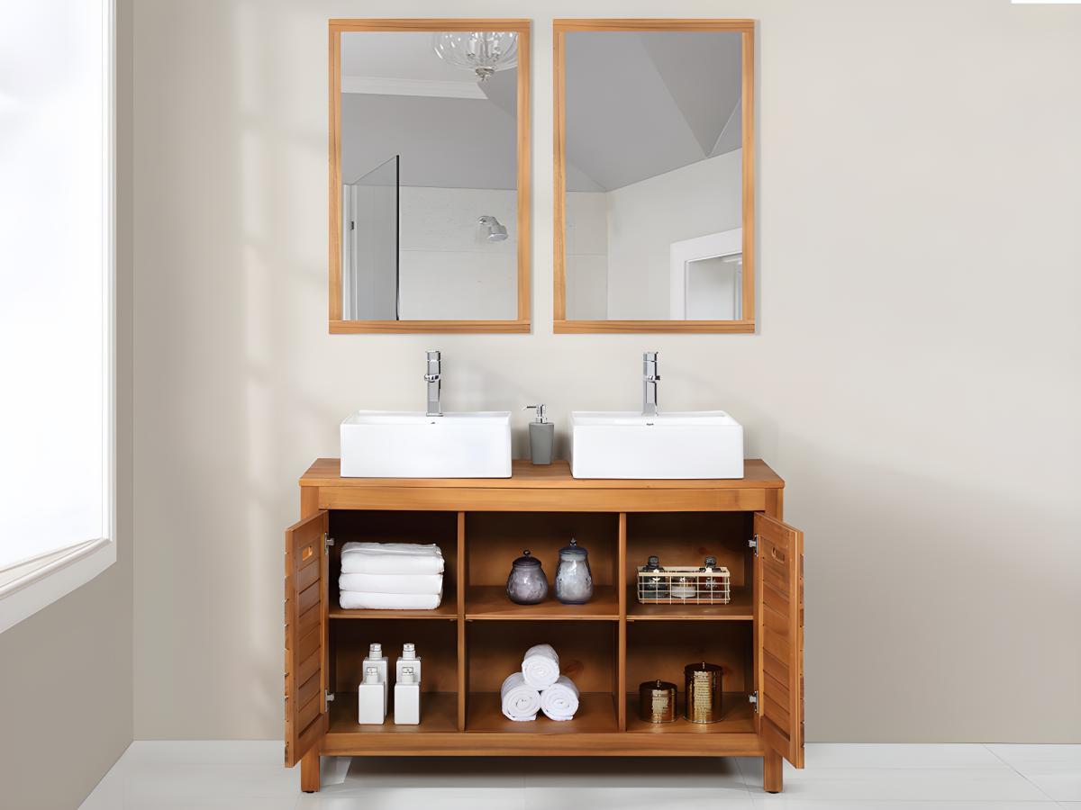 Vente-unique Waschbeckenunterschrank mit Doppelwaschbecken + 2 Spiegel Akazienholz 1PULUKAN  