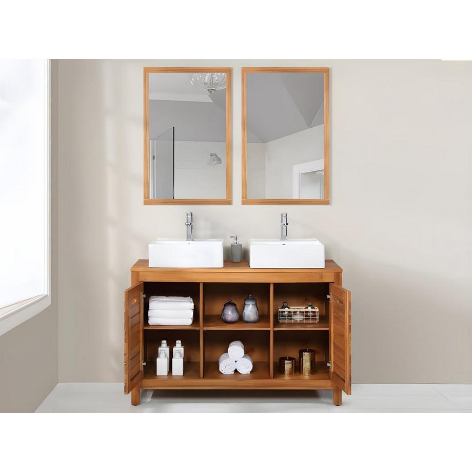 Vente-unique Mobile bagno con lavabo doppio e specchio 1 in Legno di acacia PULUKAN  