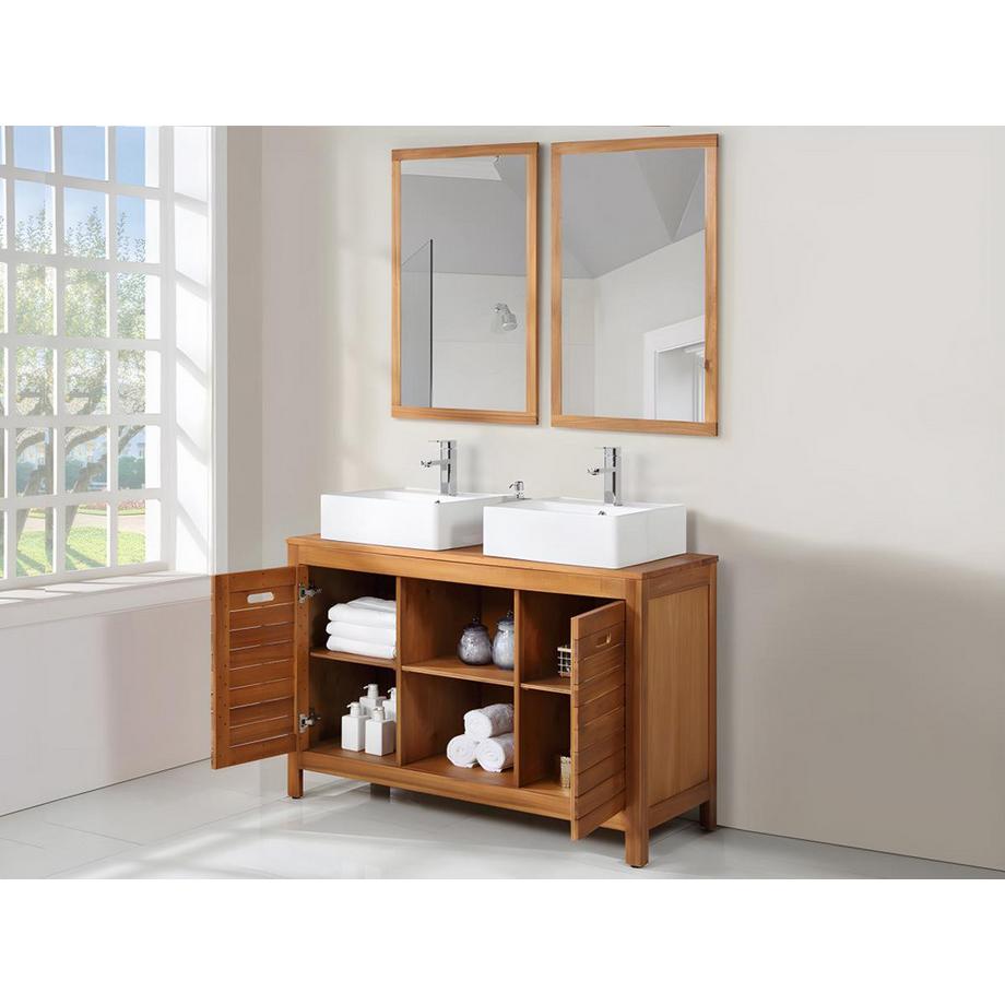 Vente-unique Mobile bagno con lavabo doppio e specchio 1 in Legno di acacia PULUKAN  