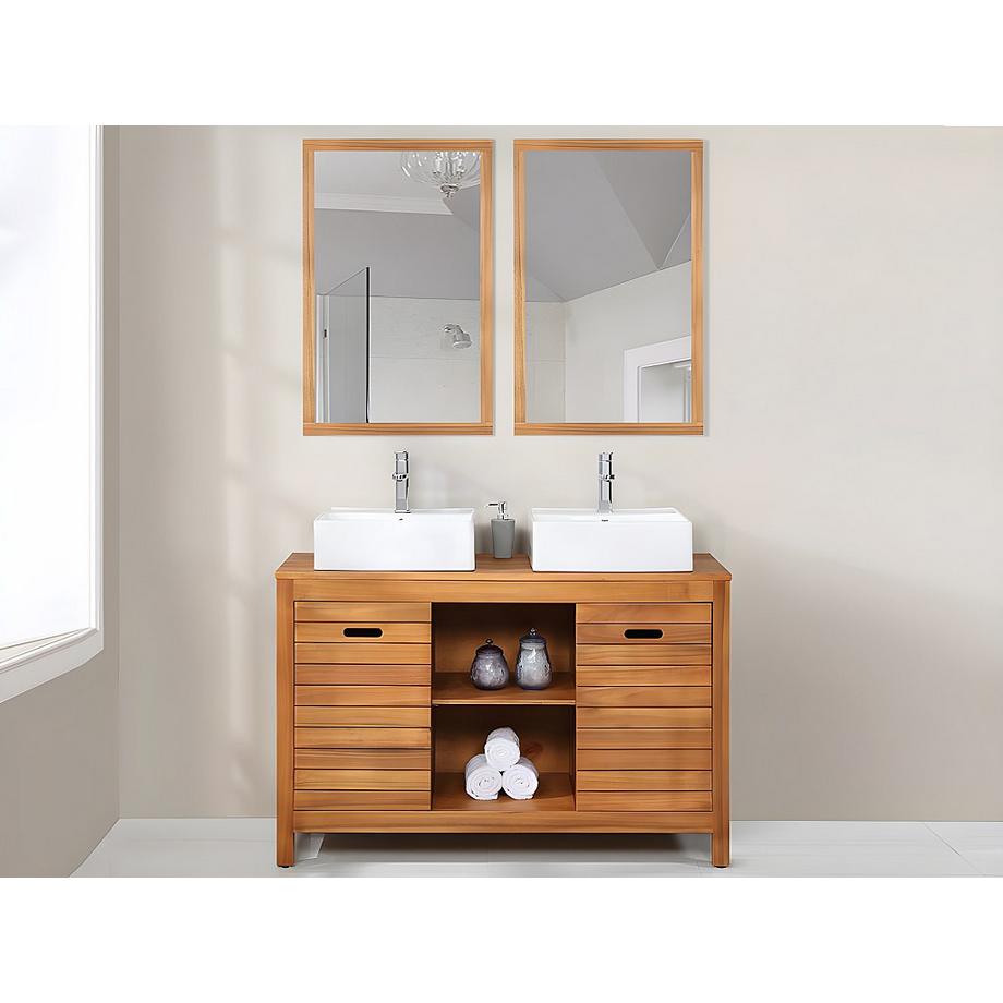 Vente-unique Mobile bagno con lavabo doppio e specchio 1 in Legno di acacia PULUKAN  