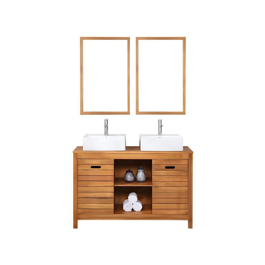 Meuble de salle de bain en bois d'acacia avec double vasque miroirs 1 PULUKAN
