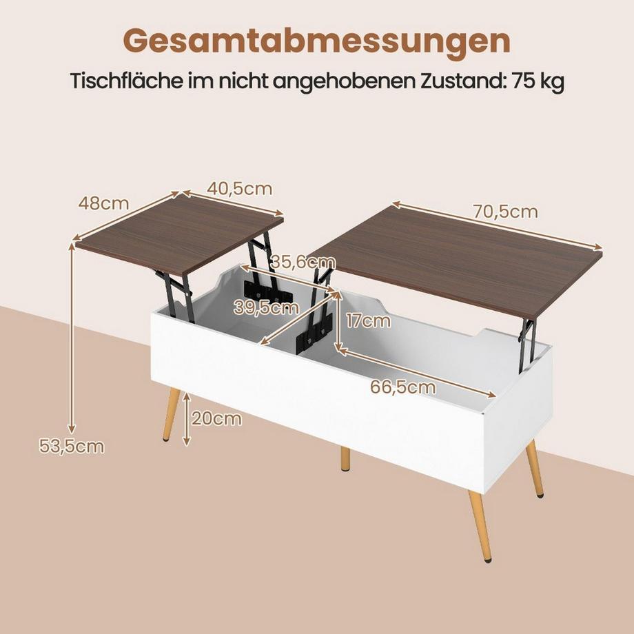 Northix Couchtisch mit anhebbarer Platte und Stauraum  