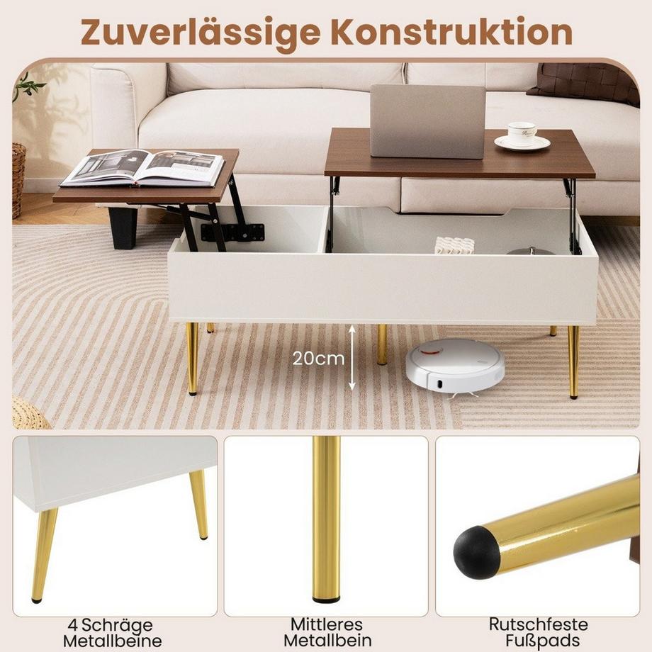 Northix Couchtisch mit anhebbarer Platte und Stauraum  