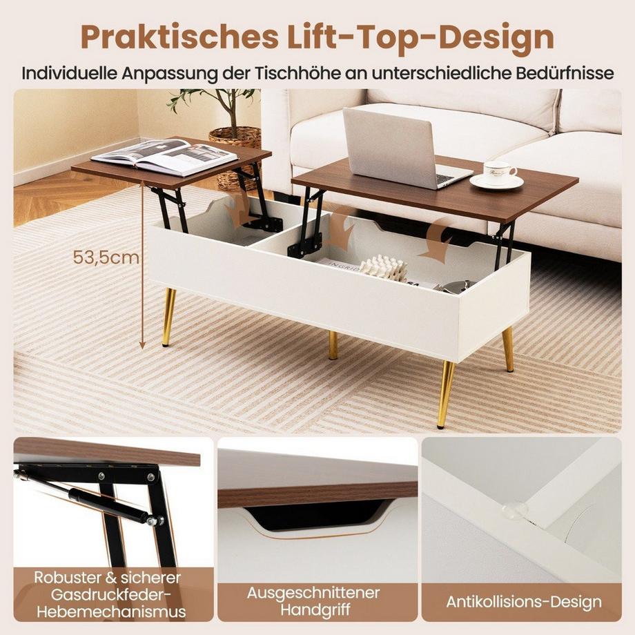 Northix Couchtisch mit anhebbarer Platte und Stauraum  