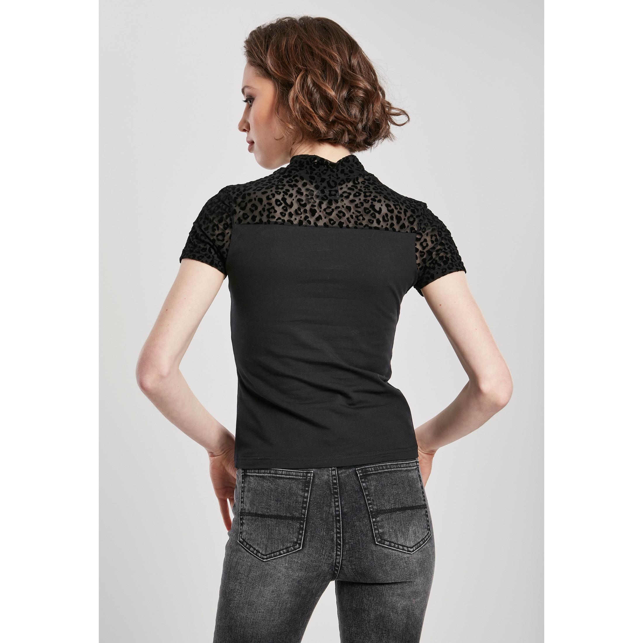 URBAN CLASSICS  T-shirt donna Urban Classics flock lace turtleneck 