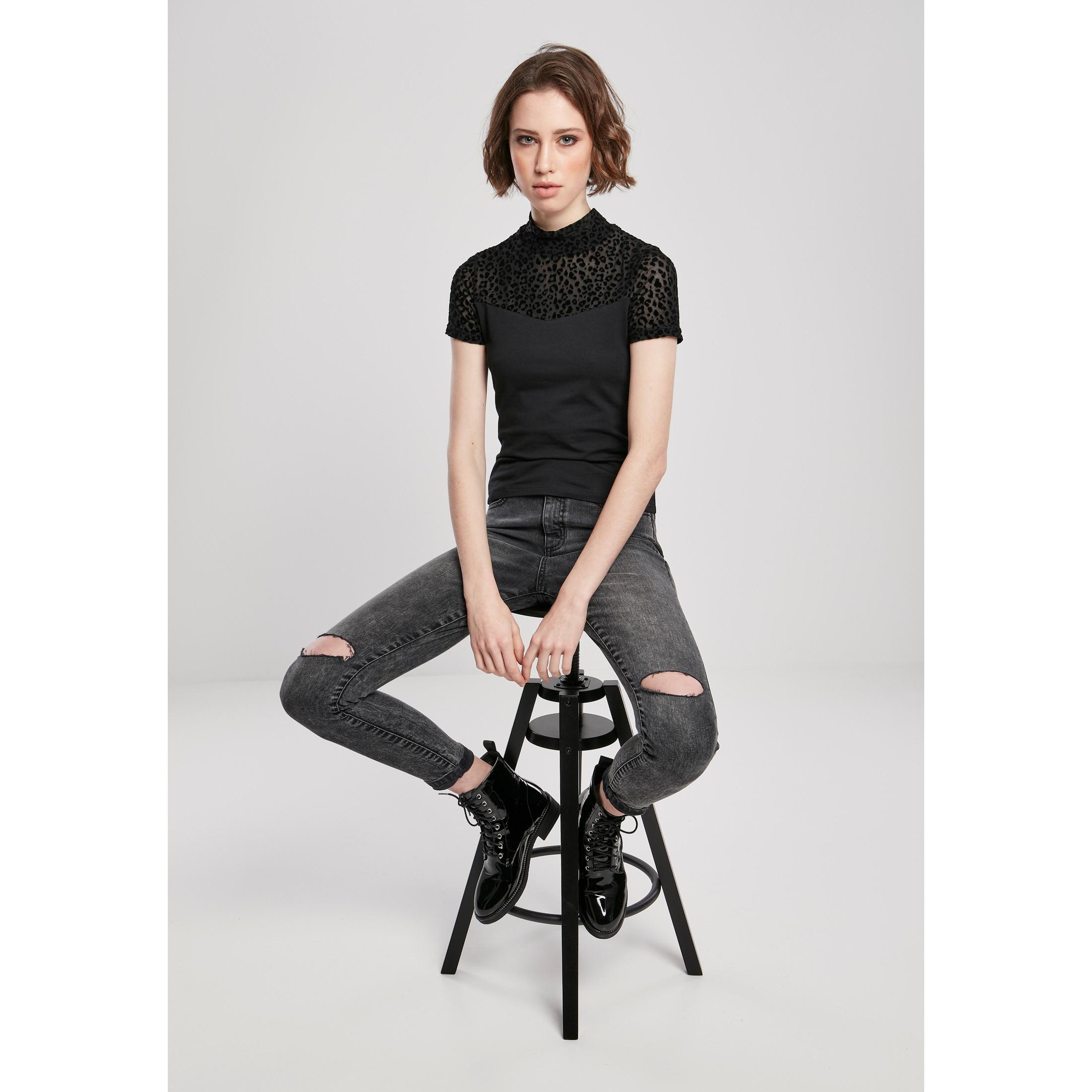 URBAN CLASSICS  T-shirt donna Urban Classics flock lace turtleneck 