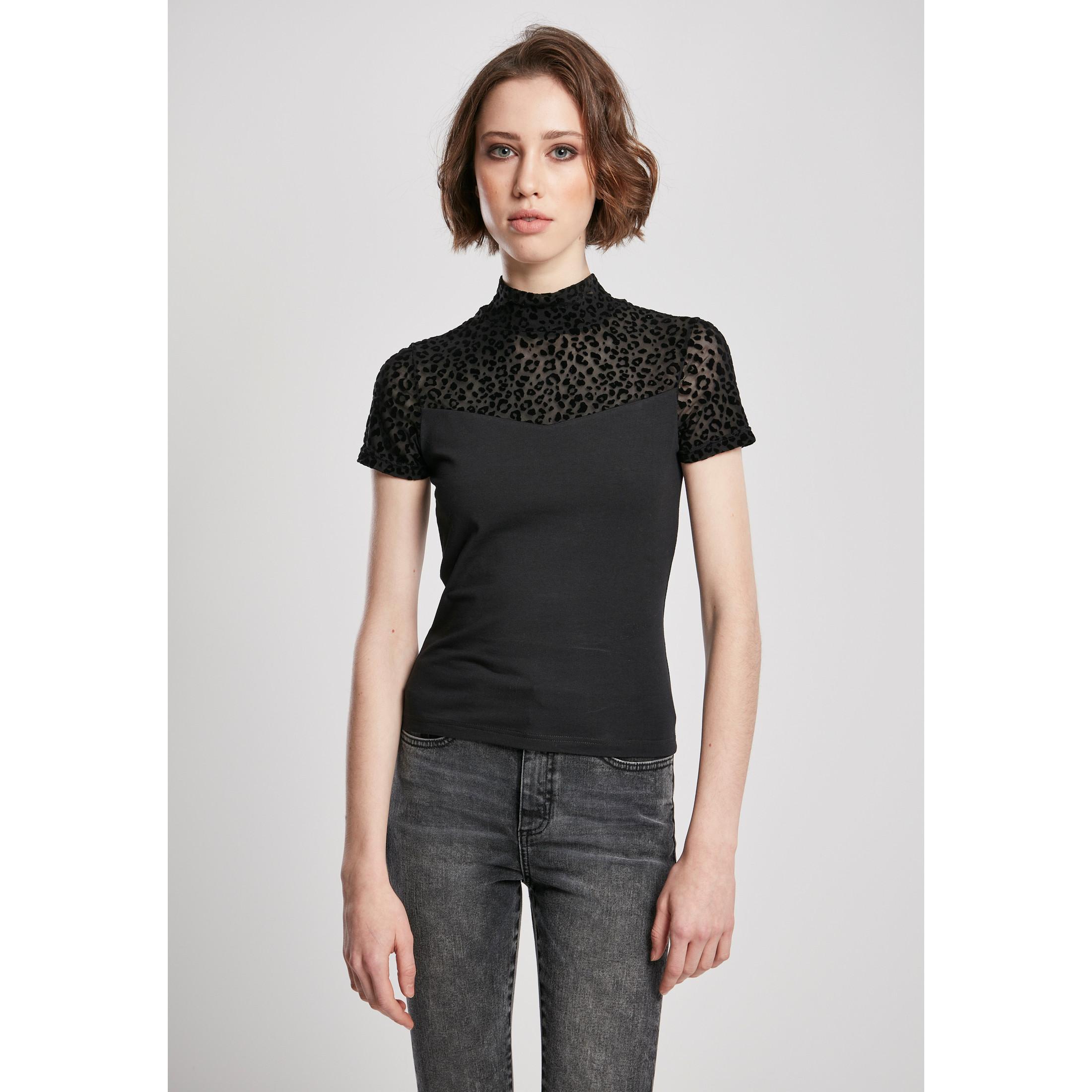 URBAN CLASSICS  T-shirt donna Urban Classics flock lace turtleneck 