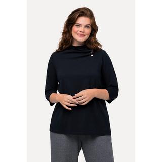 Ulla Popken  Shirt, Schalkragen, drapiert, 3/4-Arm, Biobaumwolle 