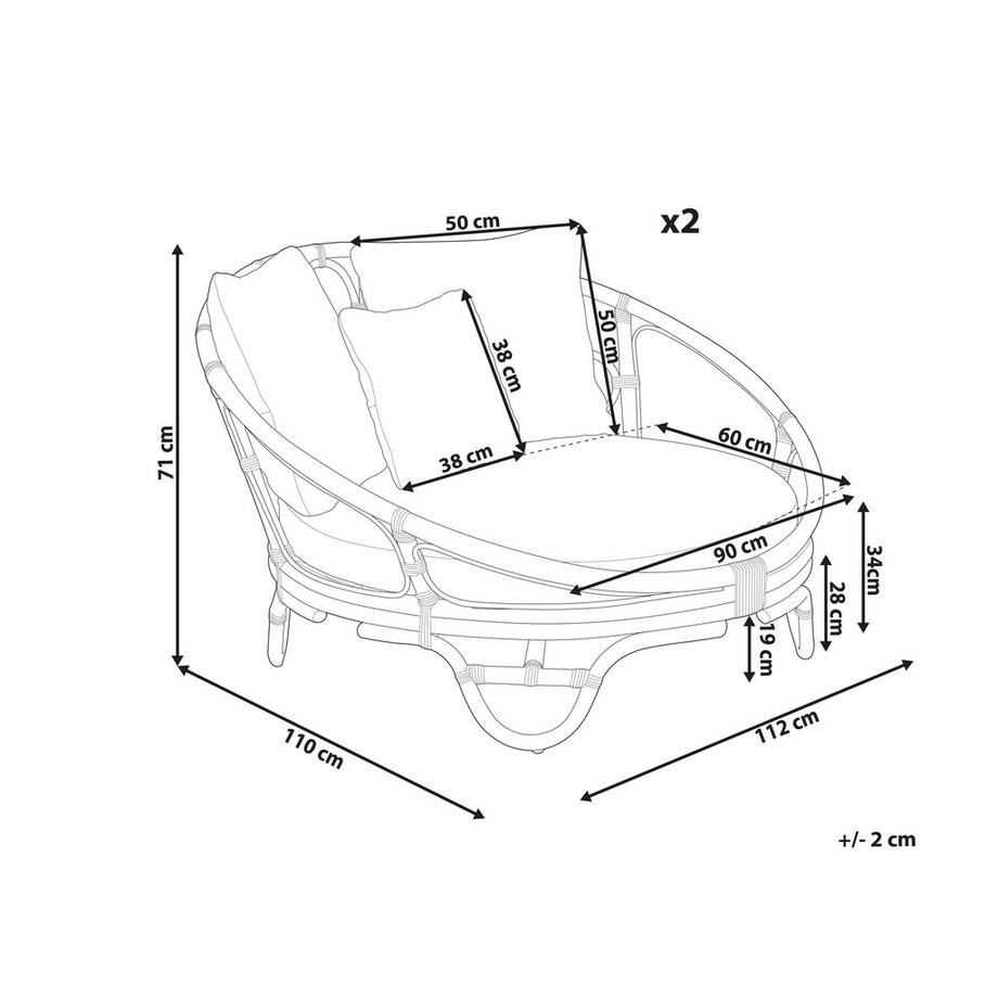 Beliani Sonneninsel 2er Set aus Rattan Boho ROSSANO  