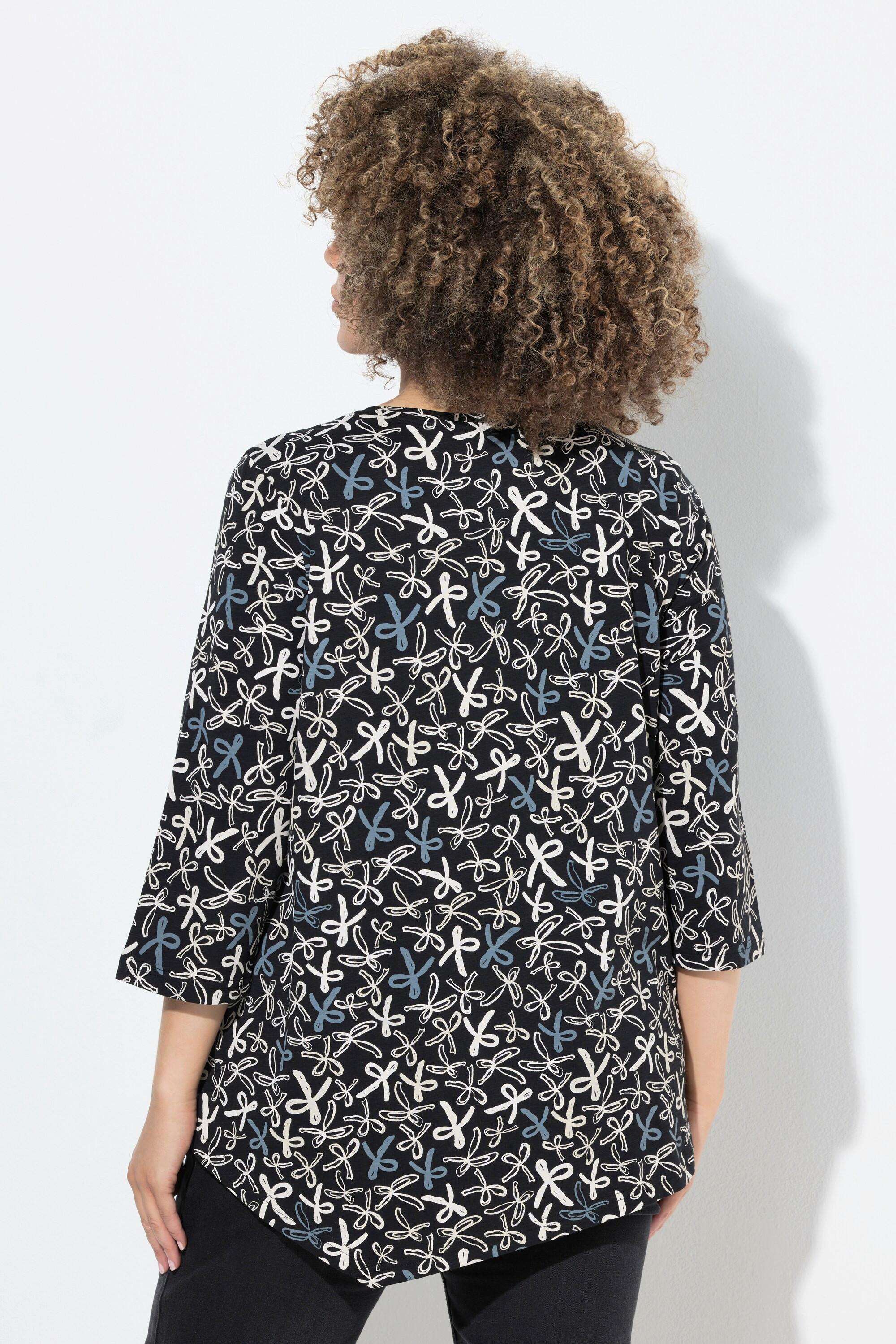 Ulla Popken T-shirt Plis Fantaisie Ligne A Col V Manches 3/4  