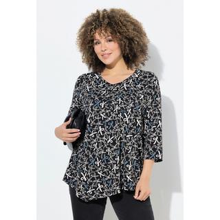 Ulla Popken T-shirt Plis Fantaisie Ligne A Col V Manches 3/4  