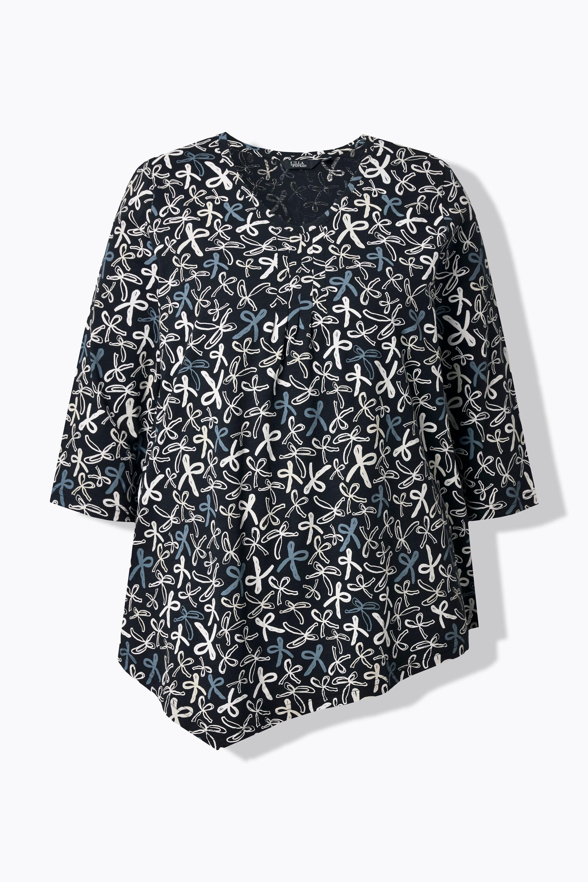 Ulla Popken T-shirt Plis Fantaisie Ligne A Col V Manches 3/4  