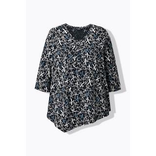 Ulla Popken T-shirt Plis Fantaisie Ligne A Col V Manches 3/4  