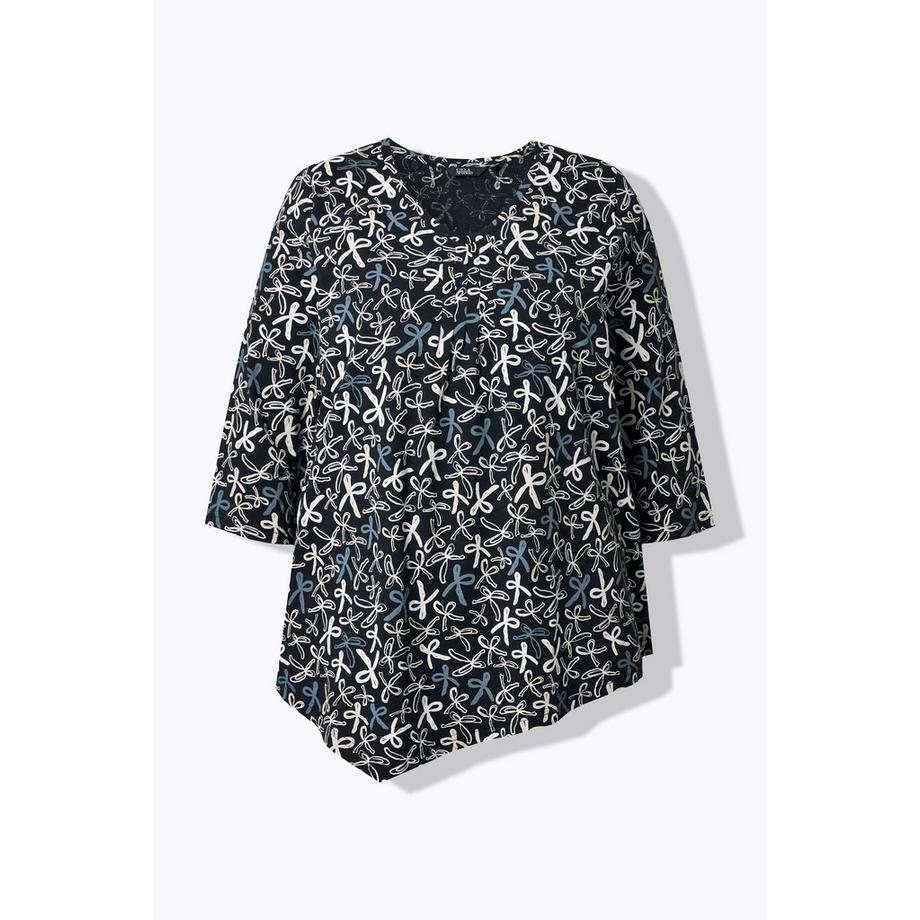 Ulla Popken Shirt Zierfalten A-Linie V-Ausschnitt 3/4-Arm  