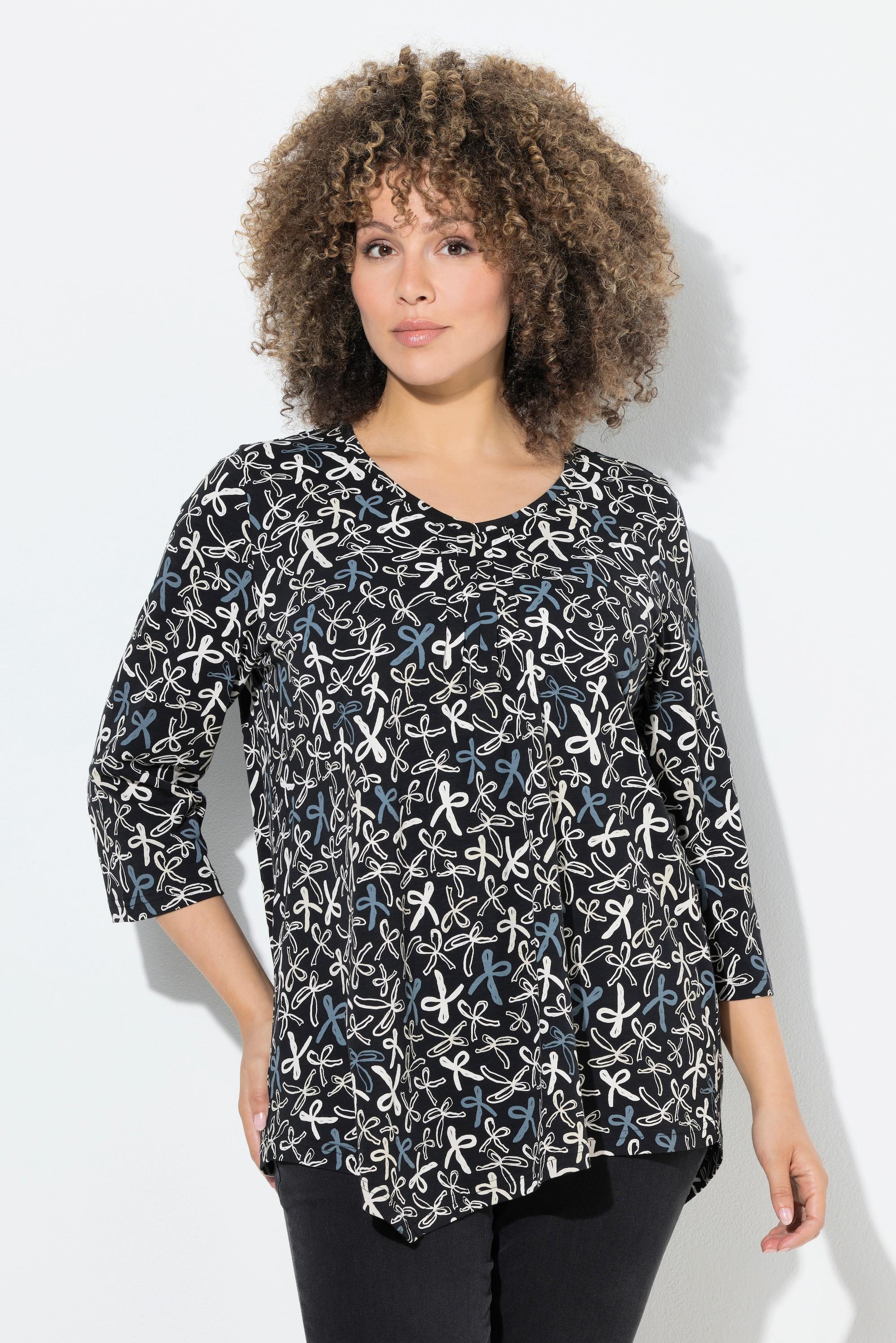 Ulla Popken T-shirt Plis Fantaisie Ligne A Col V Manches 3/4  