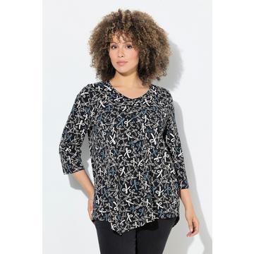Shirt, Zierfalten, A-Linie, V-Ausschnitt, 3/4-Arm