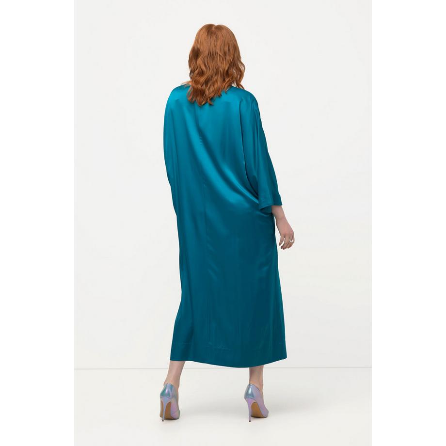 Ulla Popken Abito Midi Raso Scollo a V Mezze Maniche con Tasche  