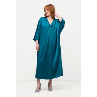 Ulla Popken Abito Midi Raso Scollo a V Mezza Manica con Tasche  