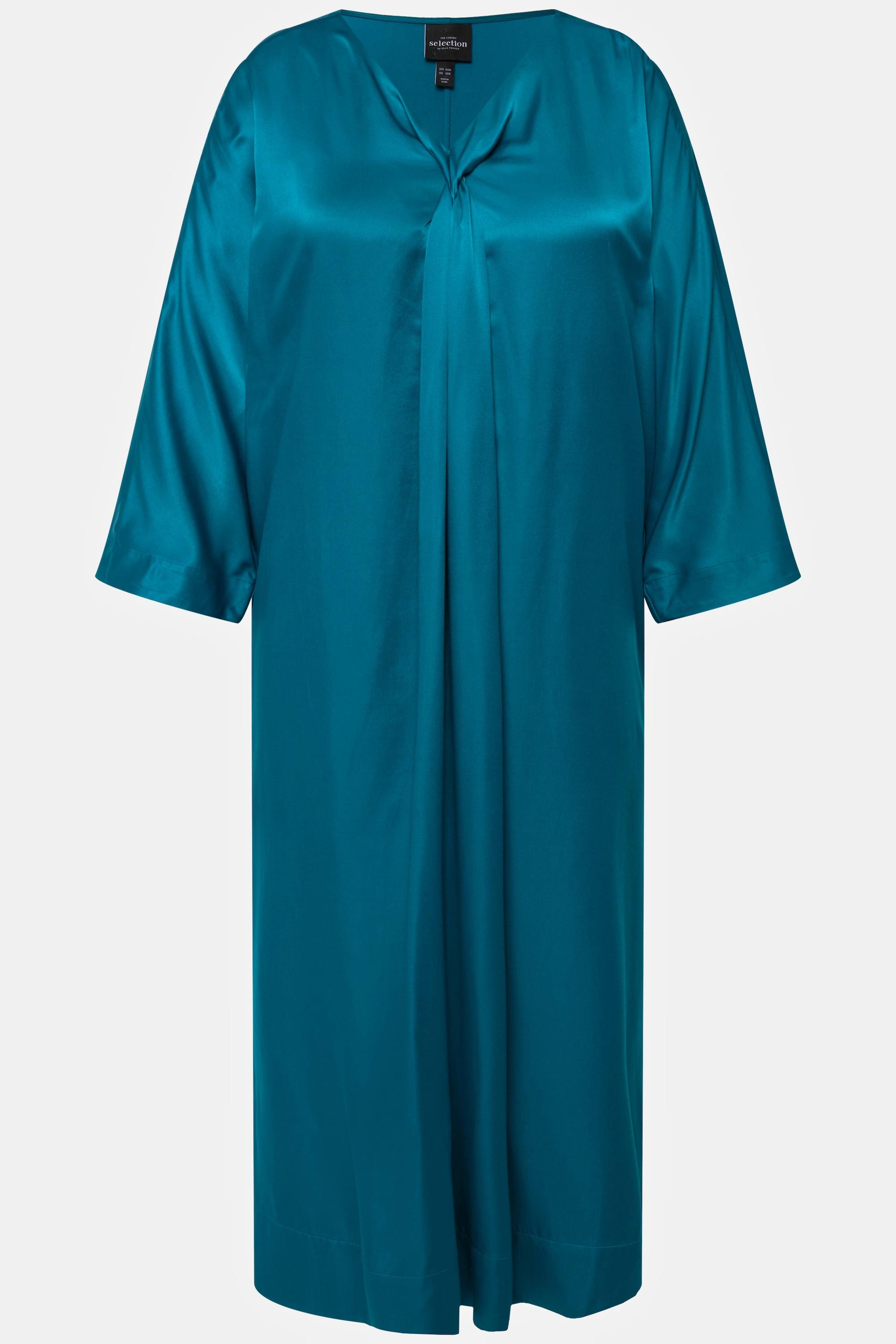 Ulla Popken Abito Midi Raso Scollo a V Mezza Manica con Tasche  