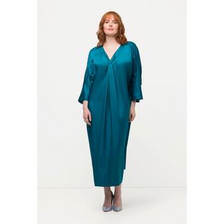 Ulla Popken Abito Midi Raso Scollo a V Mezza Manica con Tasche  