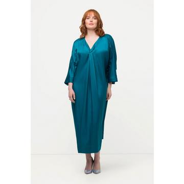 Robe midi en satin à col V, manches courtes et poches