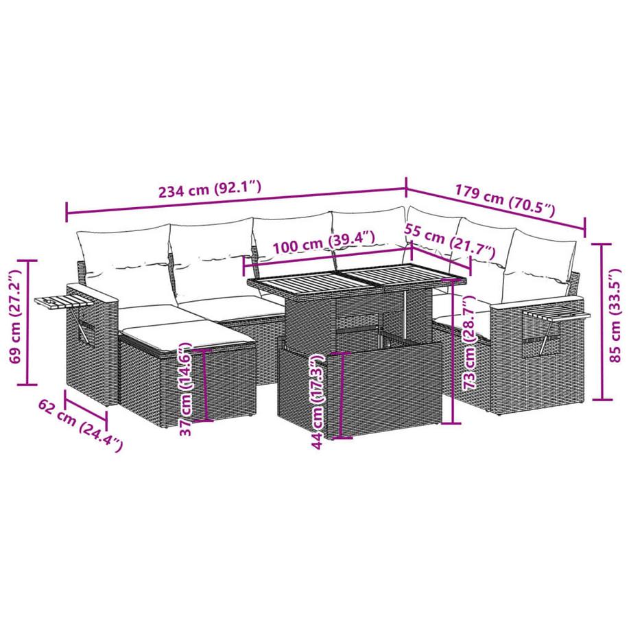 VidaXL Ensemble de canapés de jardin rotin synthétique  