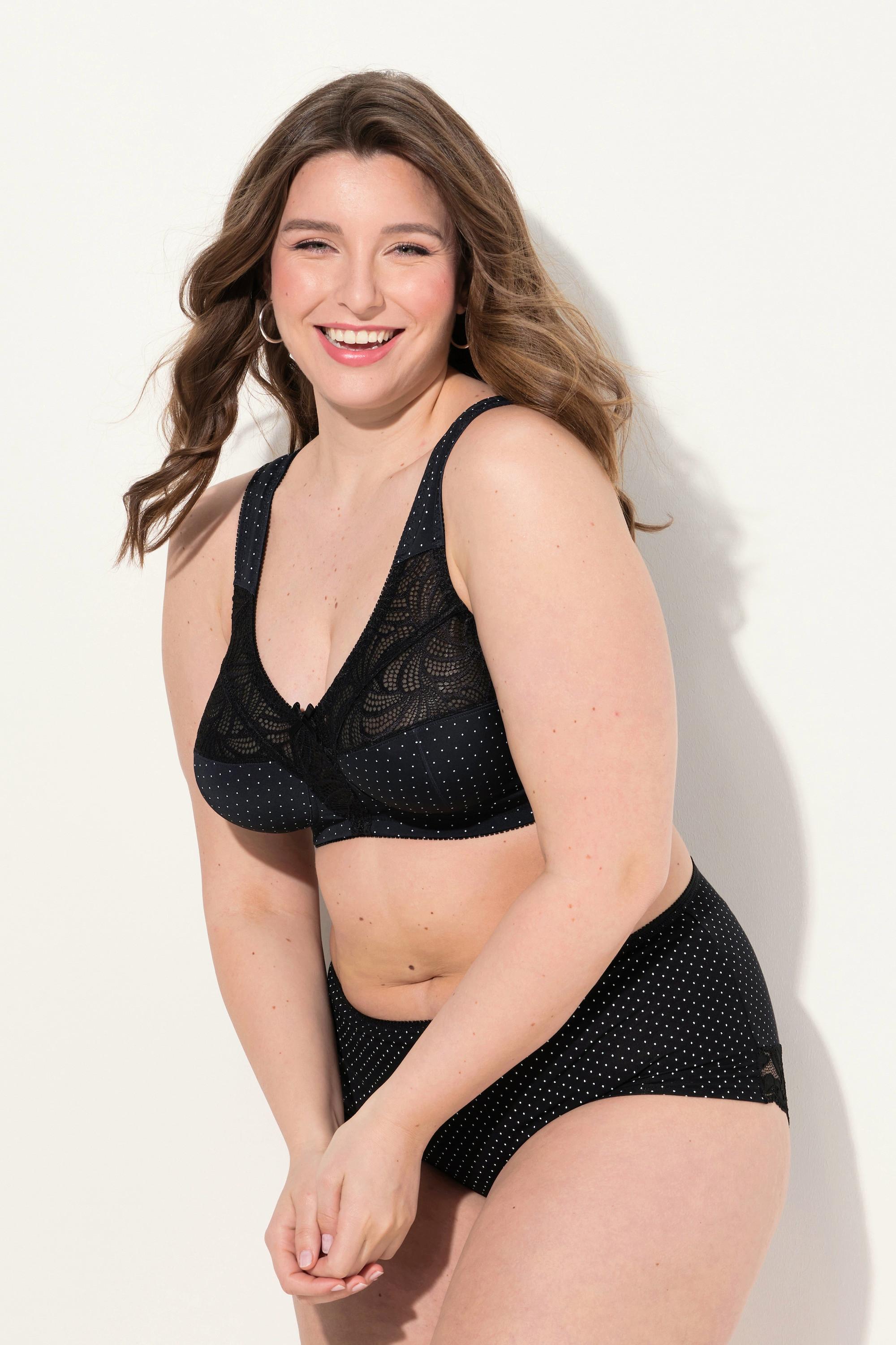 Ulla Popken Reggiseno Sostenitivo Pois Pizzo senza Ferretto Coppa C-F  