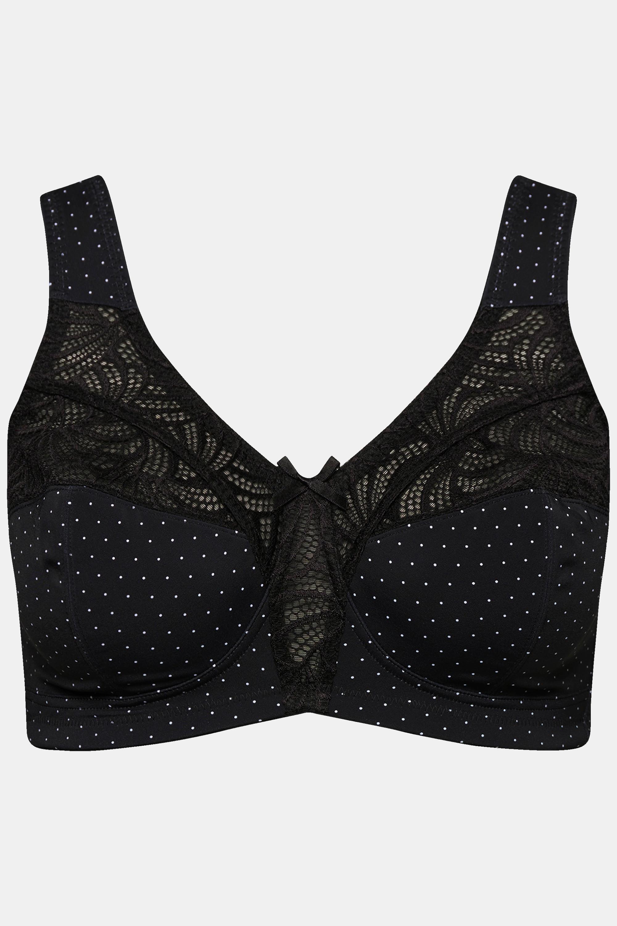 Ulla Popken Reggiseno Sostenitivo Pois Pizzo senza Ferretto Coppa C-F  