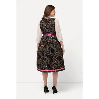 Ulla Popken Dirndl Floreale Paillettes Scollo Quadrato Senza Maniche  