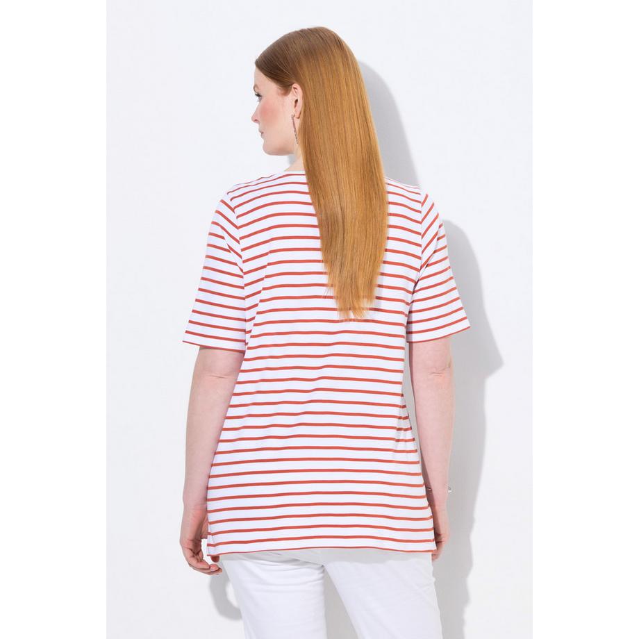 Ulla Popken T-shirt rayé A-line col rond manches courtes coton Pima  