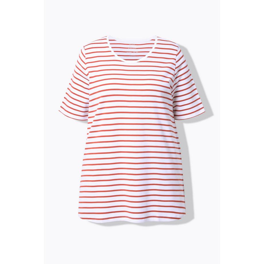 Ulla Popken T-shirt rayé A-line col rond manches courtes coton Pima  