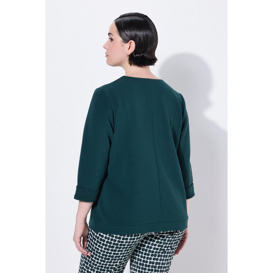 Ulla Popken T-shirt structuré col rond manches 3/4  