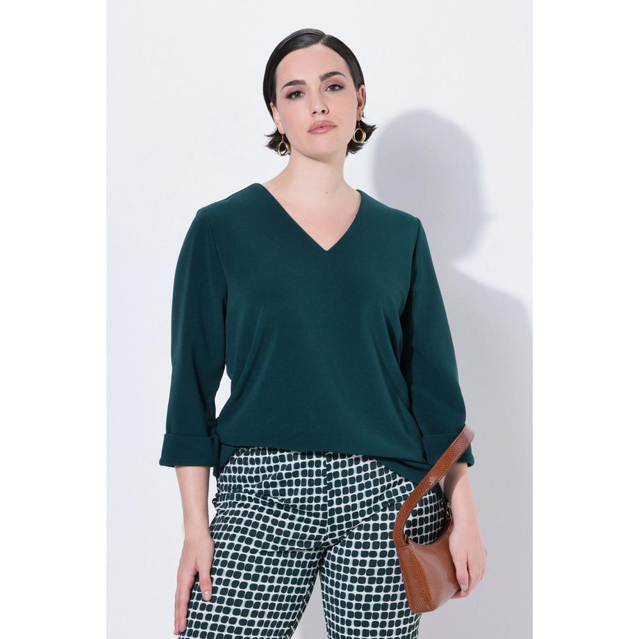 Ulla Popken T-shirt structuré col rond manches 3/4  