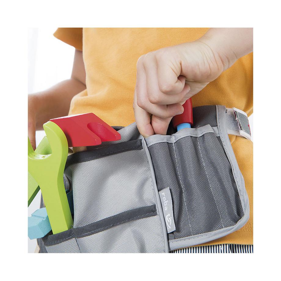 roba  Ceinture à outils pour enfants avec sacoche et set d'outils en bois de 11 pièces 