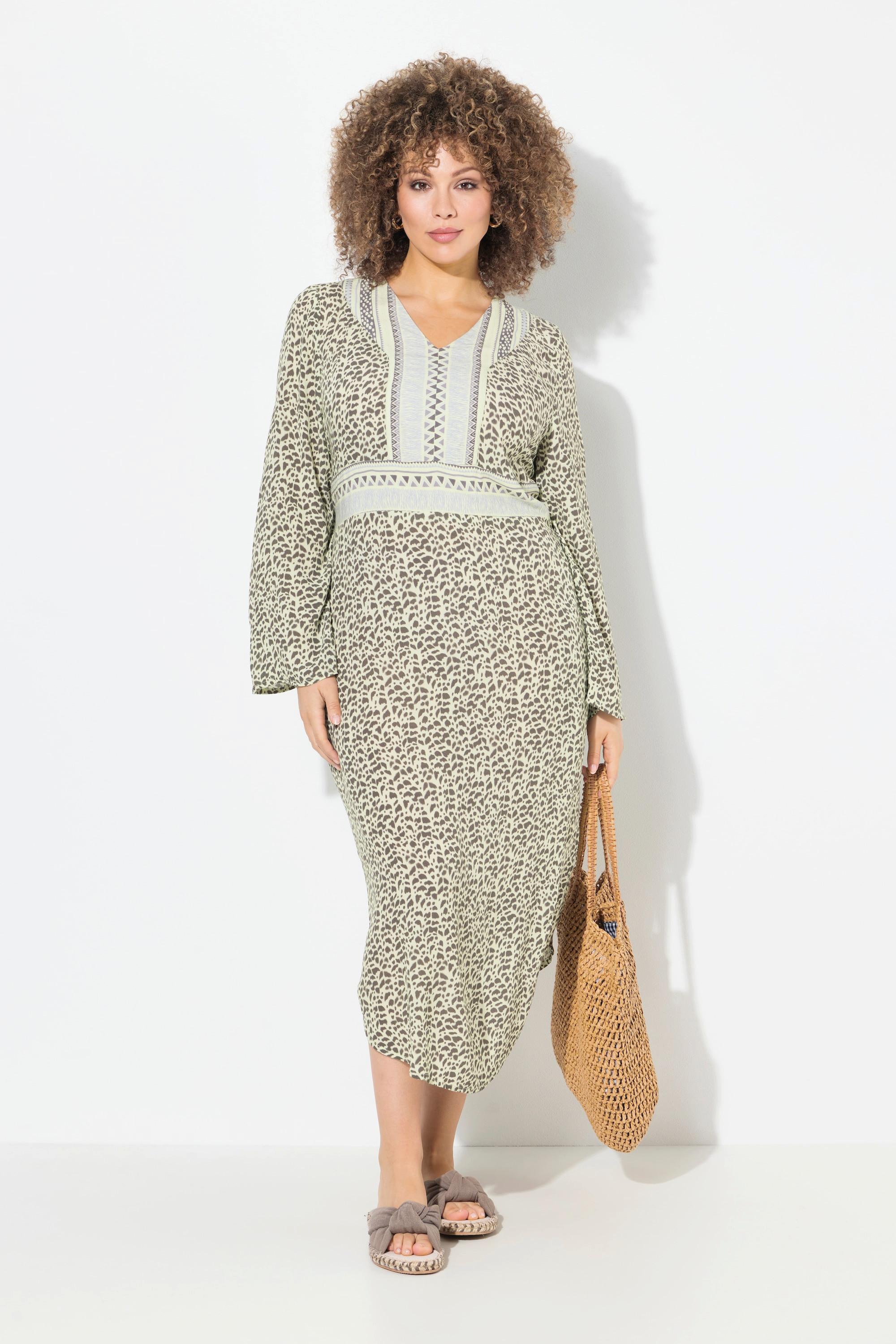 Ulla Popken Midikleid A-Linie V-Ausschnitt Langarm  