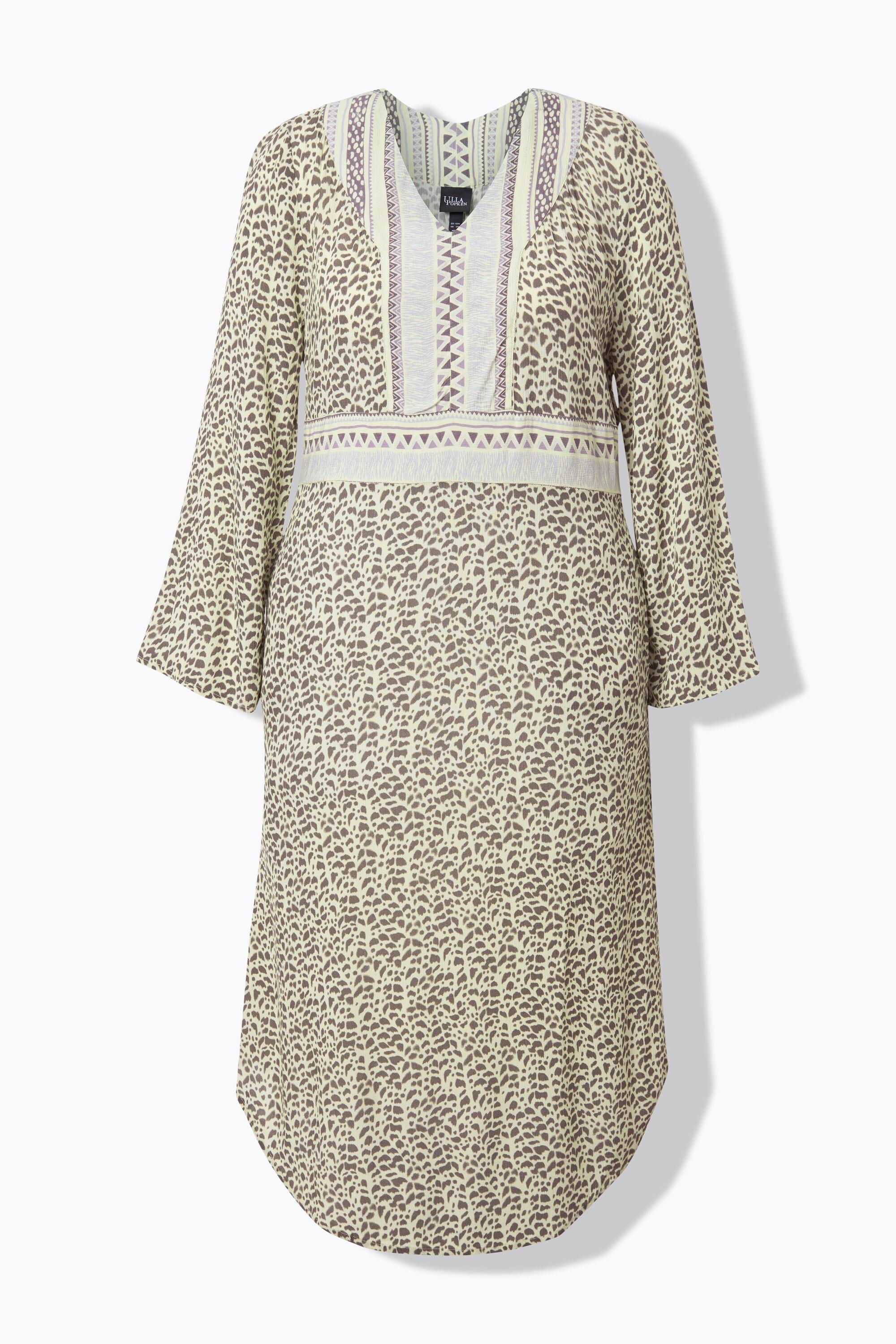 Ulla Popken Midikleid A-Linie V-Ausschnitt Langarm  