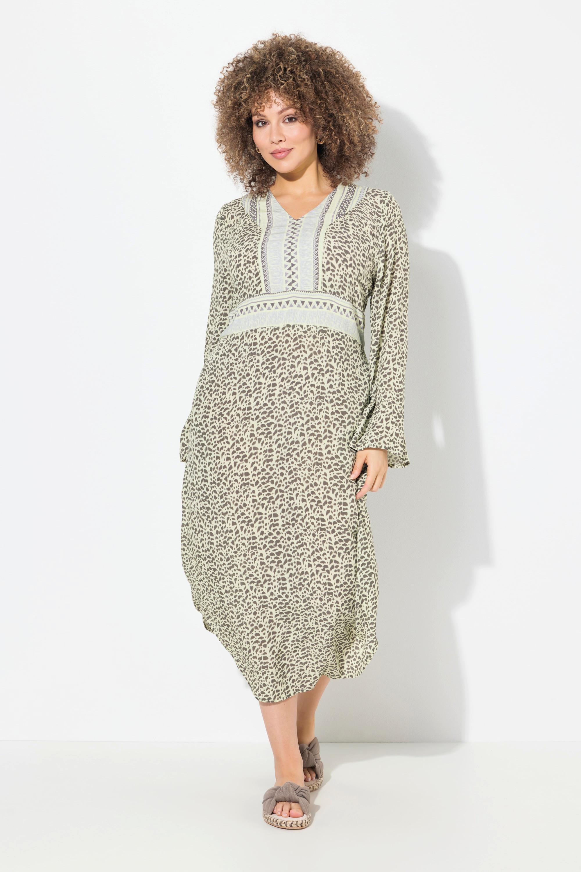 Ulla Popken Midikleid A-Linie V-Ausschnitt Langarm  