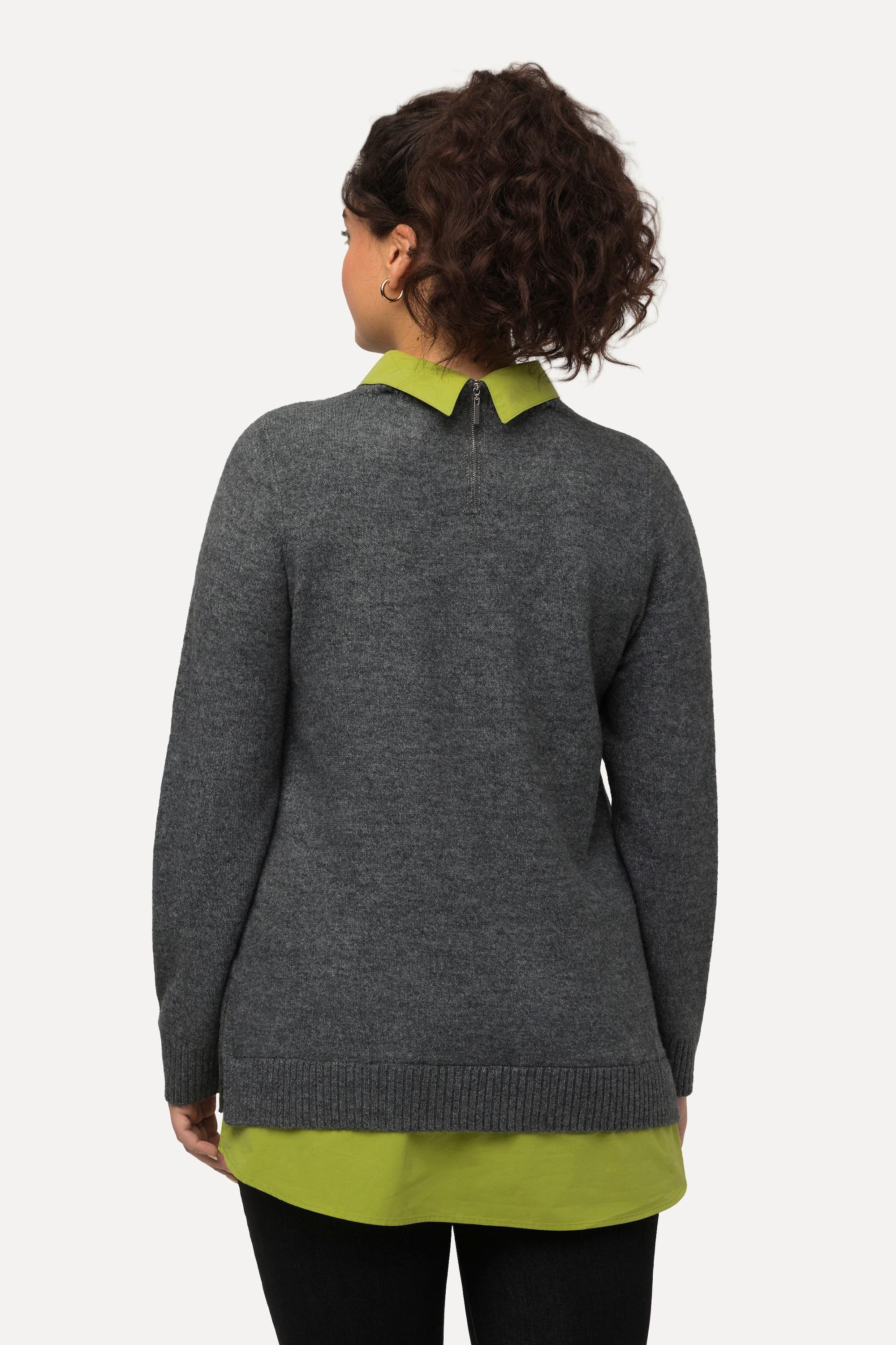 Ulla Popken  Pullover dal taglio svasato con collo da camicia e maniche lunghe 