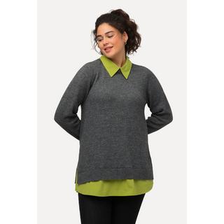 Ulla Popken  Pullover dal taglio svasato con collo da camicia e maniche lunghe 