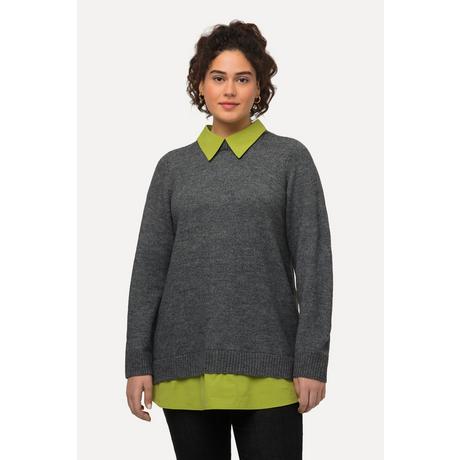 Ulla Popken  Pullover dal taglio svasato con collo da camicia e maniche lunghe 