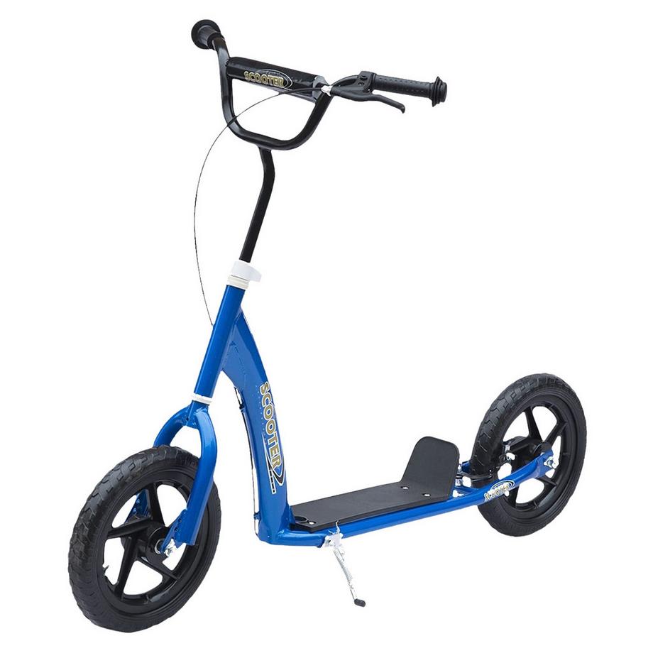 Trottinette Pour Enfants Trottinette De Ville 12 Pouces Avec Frein Arrière, Réglable En Hauteur, Acier & Eva, Bleu, 120X52X80-88 Cm