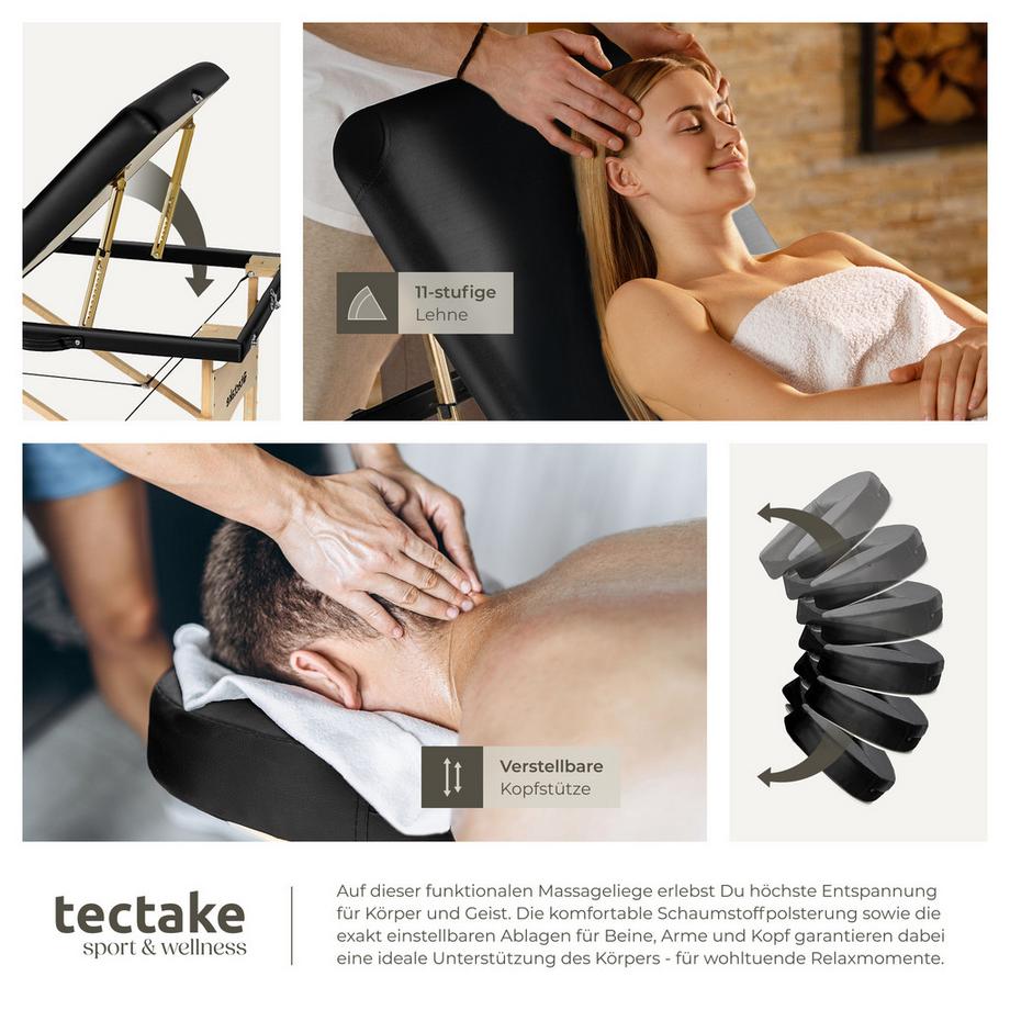 Tectake 3 Zonen Massageliege mit 10cm Polsterung und Holzgestell  