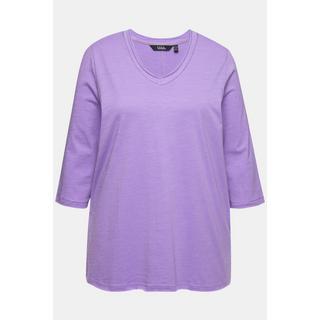 Ulla Popken  T-shirt décolleté en V et manches 3/4, petit liseré métallisé 