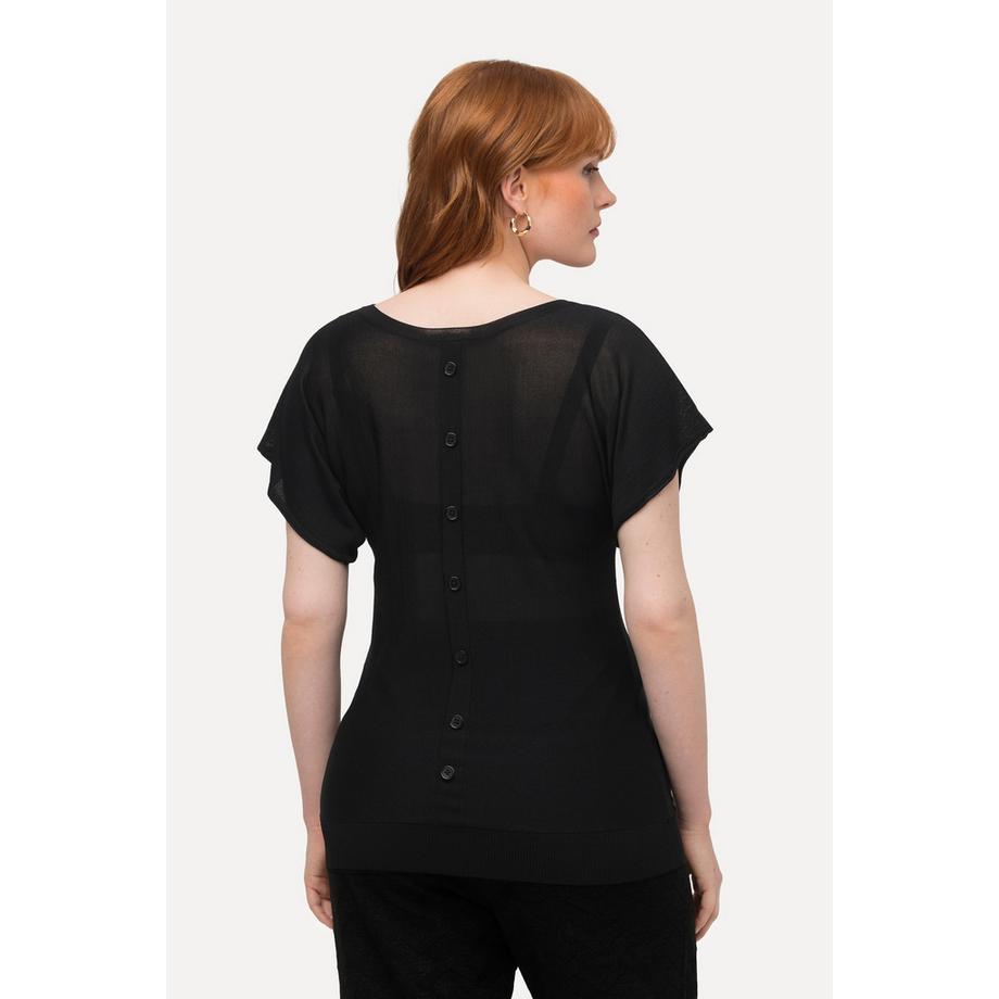 Ulla Popken T-shirt Lin Mélangé Boutons Dos Col Rond Manches Courtes  